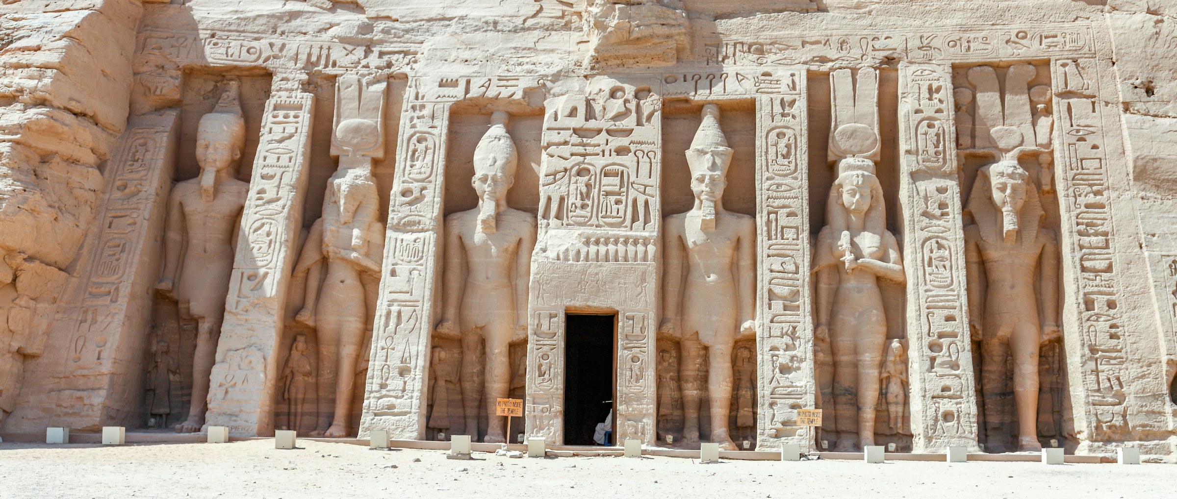 Colossal seated statues at Abu Simbel, viewed from below