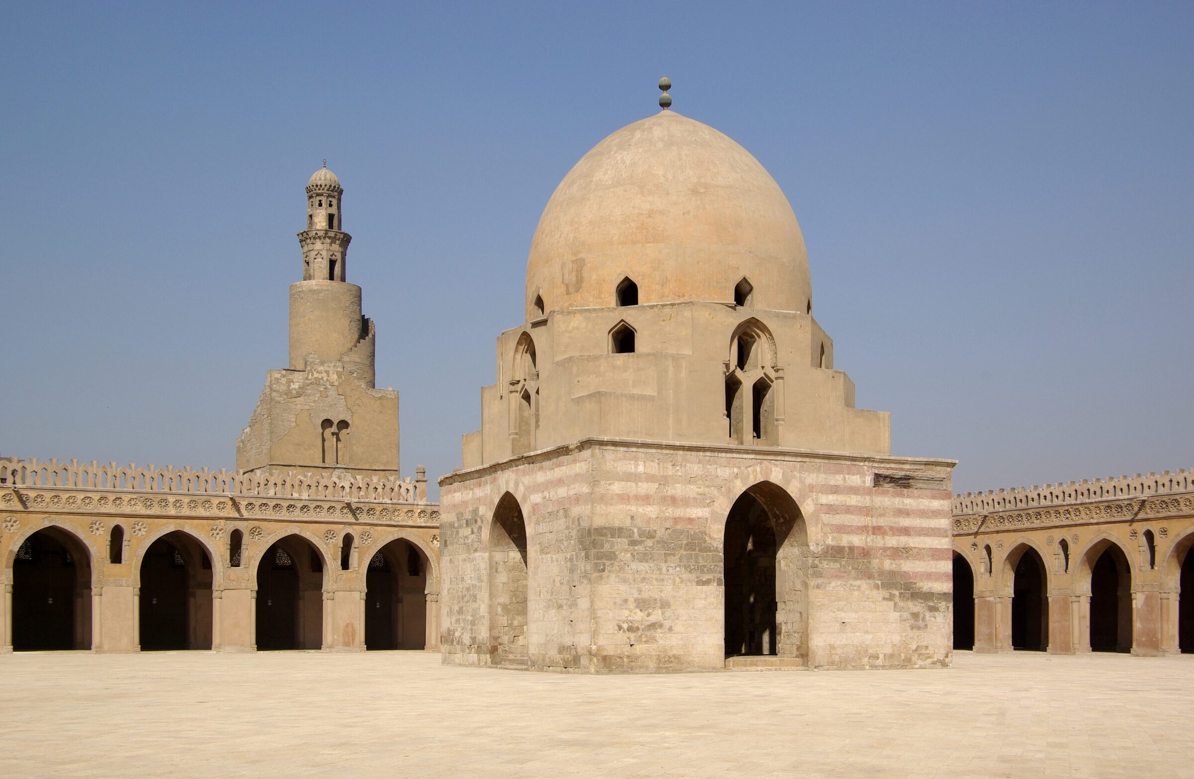 The vaulted arcade inside the Mosque of Ibn Tulun, Cairo