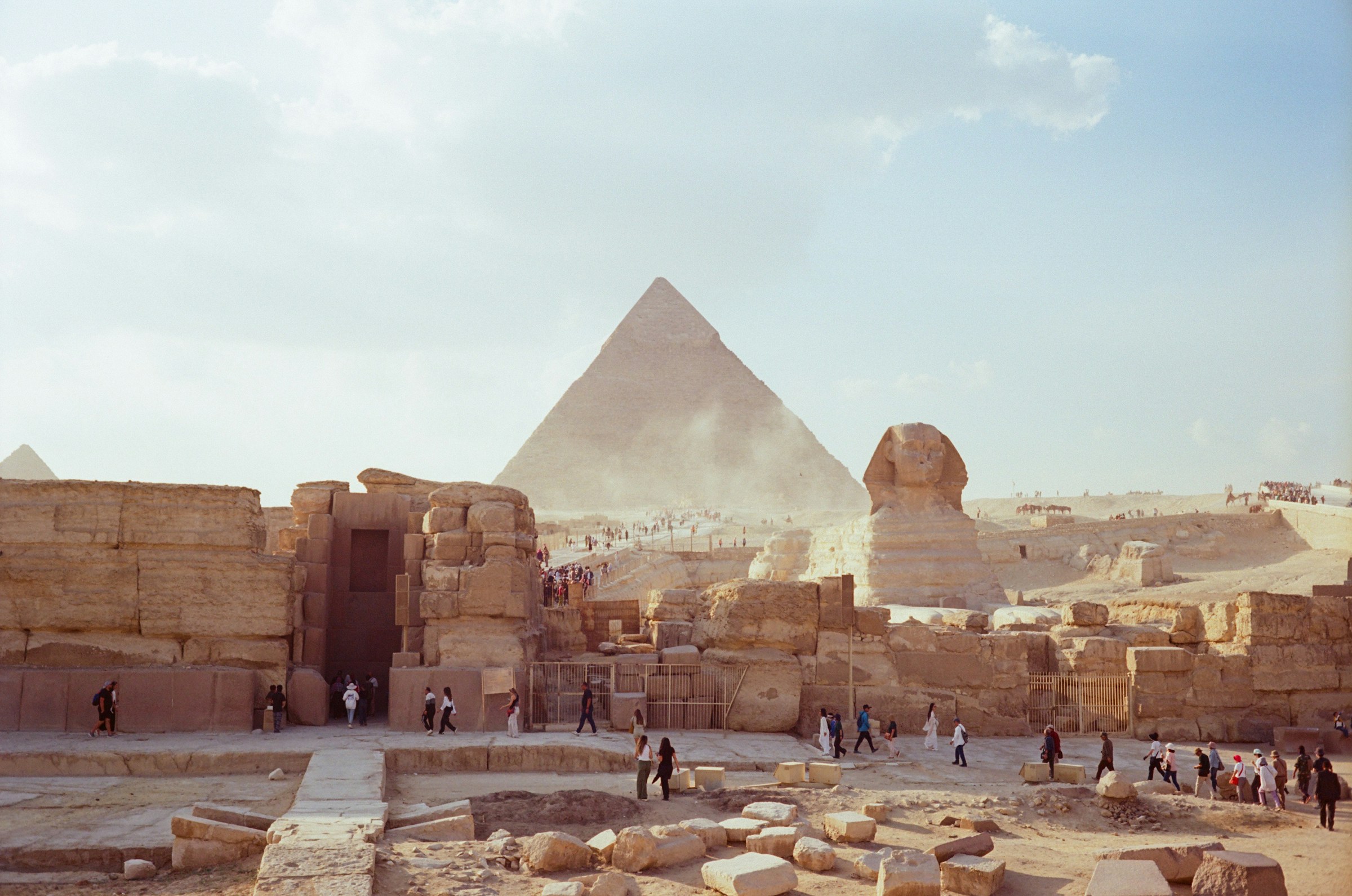 The pyramids of Giza and the Sphinx, on film